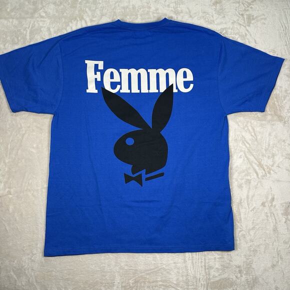 NWT Homme Femme x Playboy Bunny Collab Blue T Shirt Streetwear Men’s Size XL - Picture 5 of 7